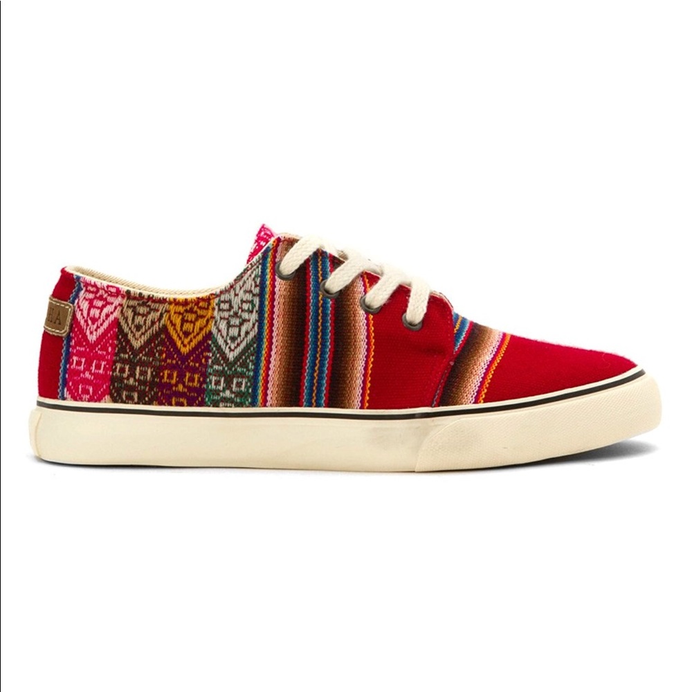 Aztec Red Low Top Handmade Festival Boho Sneakers - Picture 6 of 7